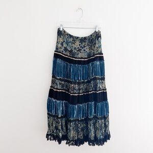Double D Ranch Tiered Velvet Floral Skirt Western Boho Prairie Women's Size L